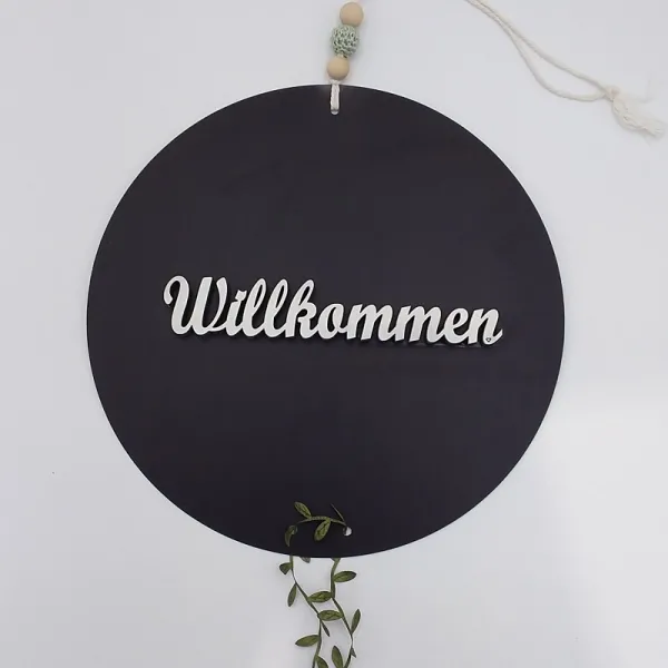 Ideenreich Design Deko Board Alu schwarz mit 3D Holzschriftzug |Willkommen|