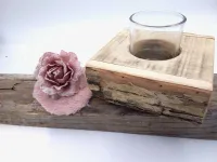 Holz Kerzenhalter Natur mit Glaseinsatz | Wood-Style
