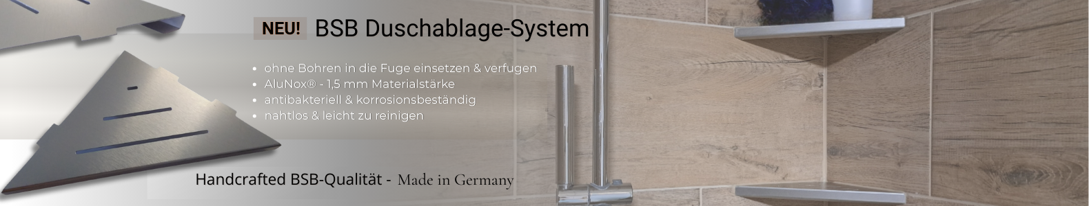 BSB Duschablage-System ohne Bohren | zum Einbau vor Verfugung BSB Duschablage-System ohne Bohren | zum Einbau vor Verfugung
